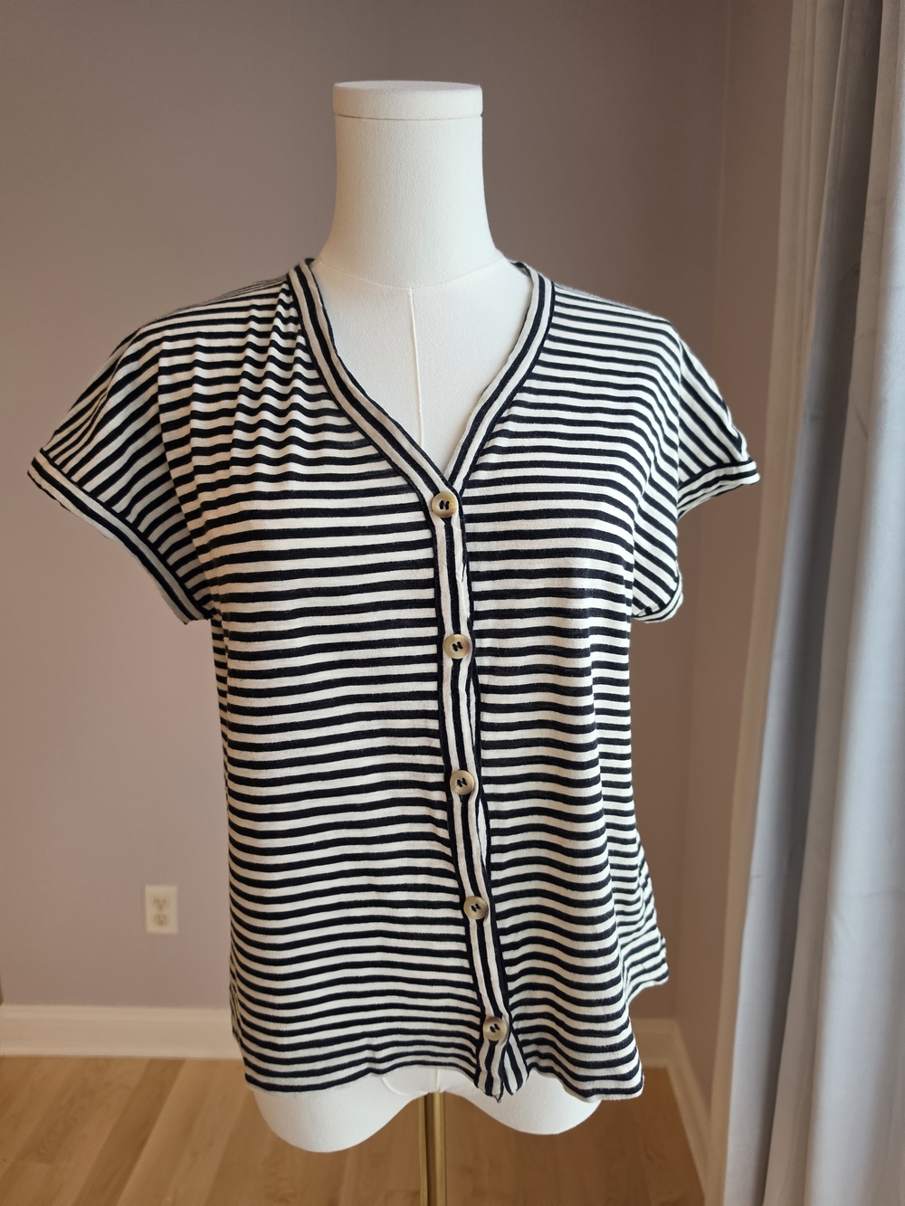Whistles Black & White Striped Button-Down Top